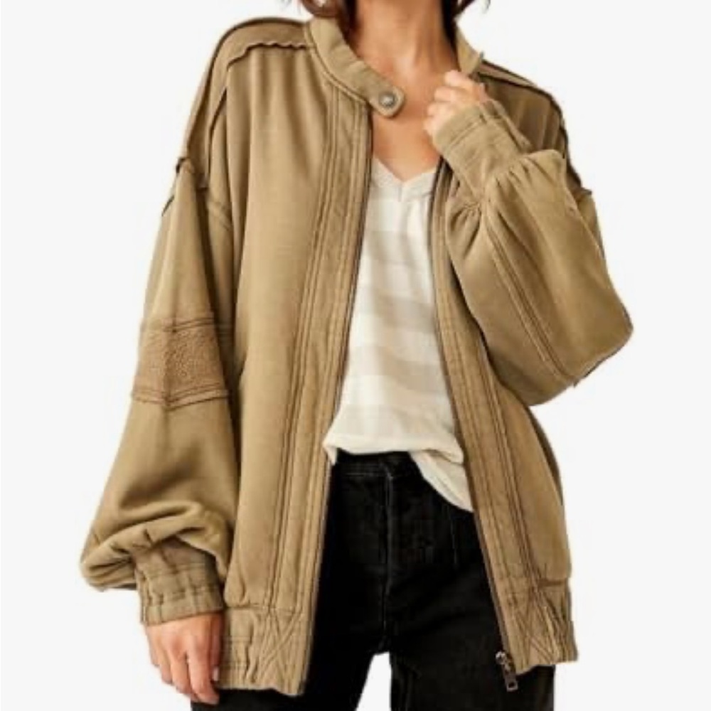 We The Free NWOT LuLu Moto Zip Olive Utility Jacket Size Medium